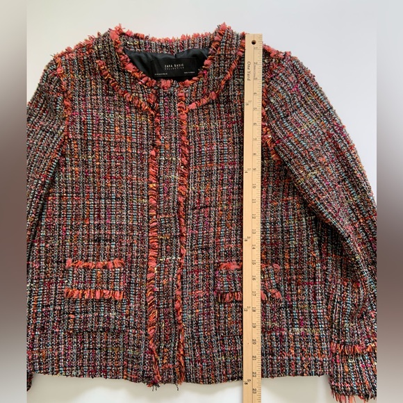 ZARA Tweed Jacket Cardigan Boucle Frayed Boucle M - Picture 7 of 11